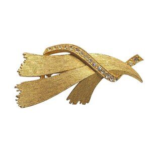 Vintage Mid-Century JJ Jonette Clear Rhinestone Gold Tone Abstract Brooch Pin